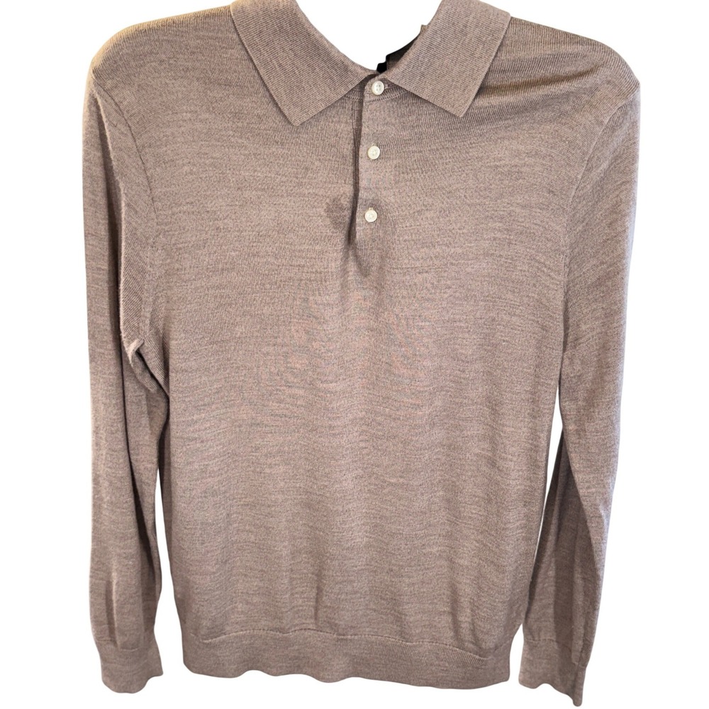 J. Crew Merino Wool Lightweght Sweater Polo Mens M Brown Long Sleeve Knit Shirt